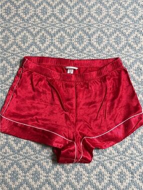 Victoria's Secret Red Satin Pajama Shorts with White Piping